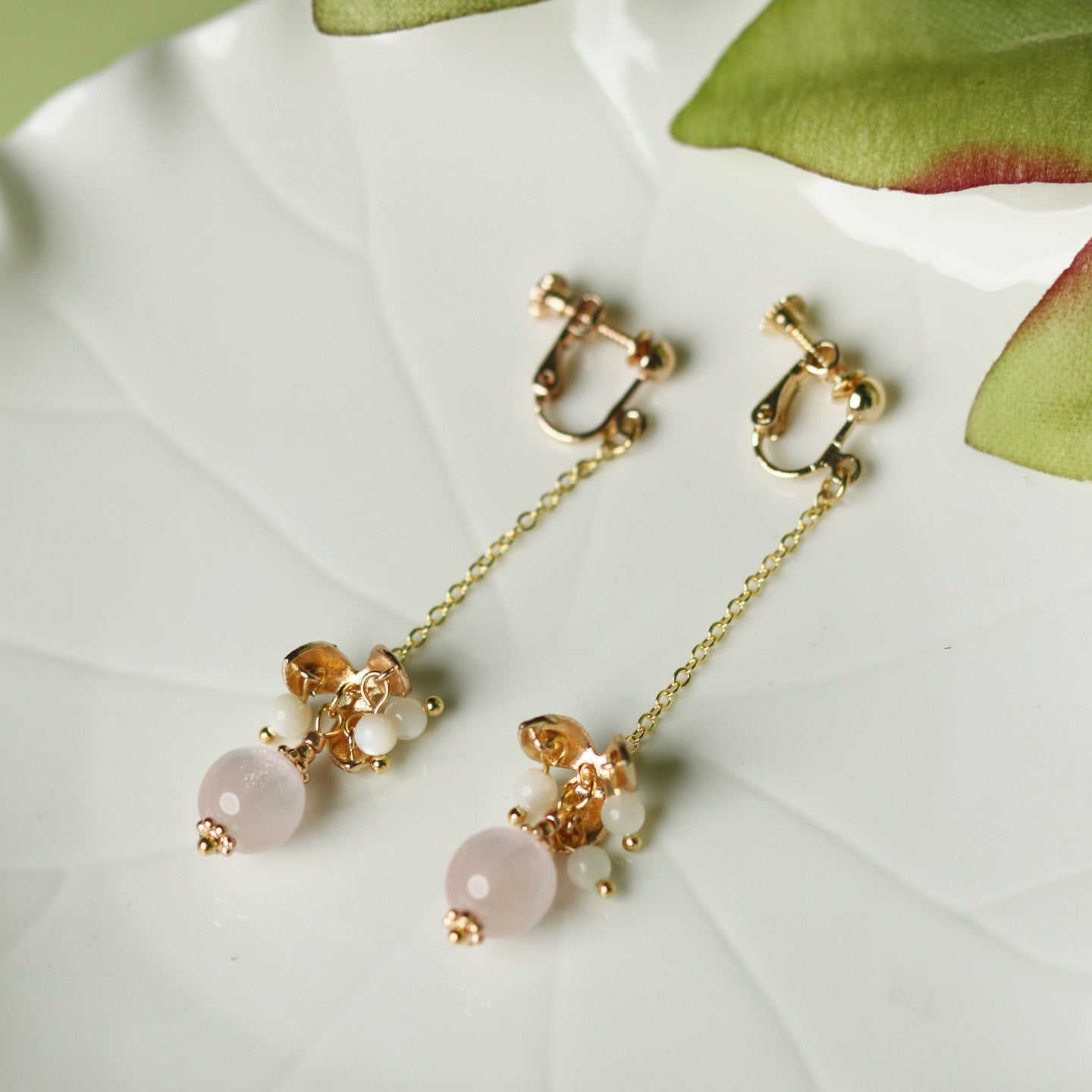 Pink Beaded Long Earrings | Hanfu Jewelry