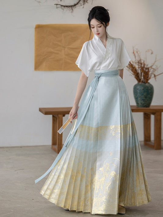 Ming Dynasty Modern Hanfu Flair Sleeve Top and Mamianqun - Liansheng 莲笙