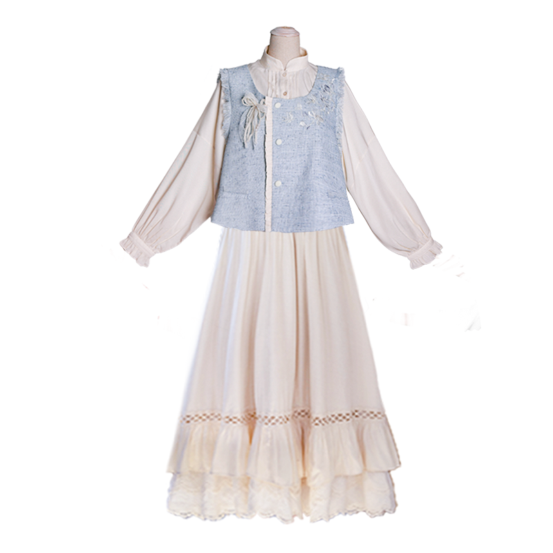 Ming Dynasty Modern Hanfu Vest and Layered Skirt - Sea Salt Magnolia 海盐玉兰