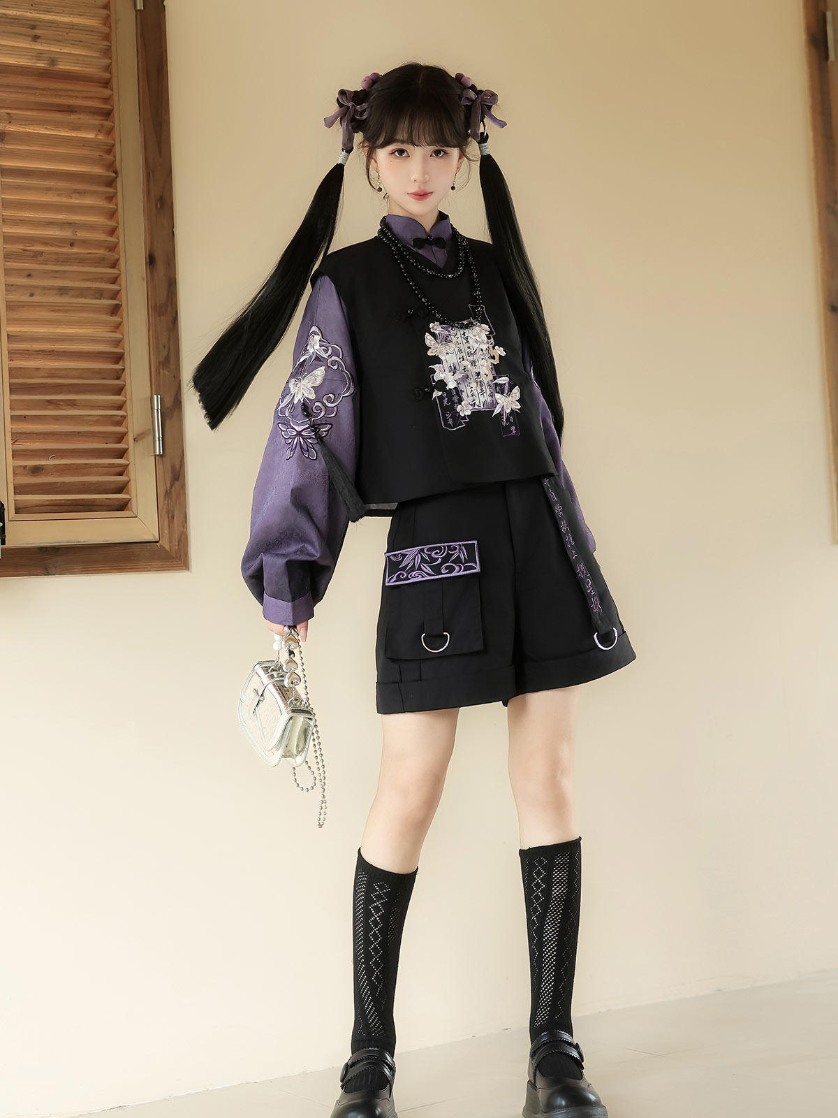 New Chinese Style Pipa Sleeve Top and Shorts - Yanmoyin 砚墨引