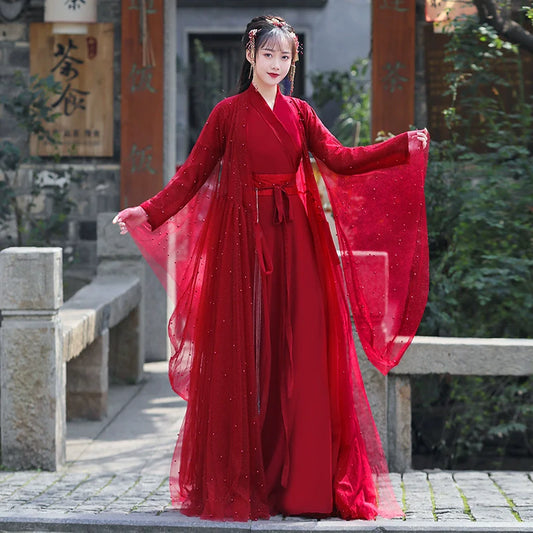 WJNS Dynasties Hanfu scarlett jiaoling ruqun - detail view