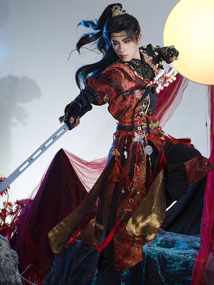 Crimson Flame Wuxia Hanfu Set | Chinese Fantasy Period Drama Style