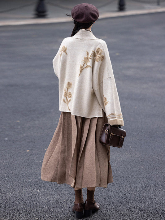 Ming Dynasty Modern Hanfu Jacket and Mamianqun Set - Rose Cocoa 蔷薇可可