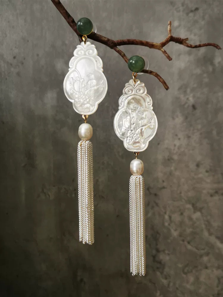 Pearl Agate White Butterfly Shell Earrings | Hanfu Jewelry