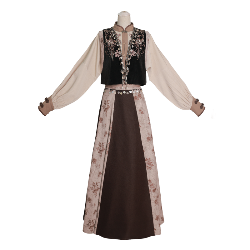 Tang Dynasty and Ethnic Exotic Style Color Blocked Vest and Wrap Skirt - Frontier Ballad 塞上曲 (Preorder)
