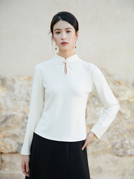 New Chinese Style Knitted Top in White - Wind Bamboo