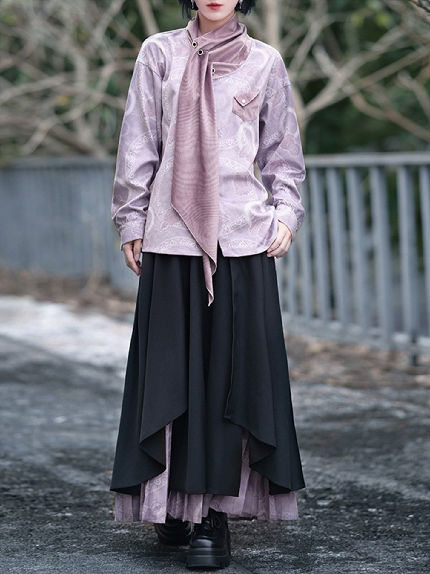 New Chinese Style Double Layered Pleated Wide Leg Culottes - Immeasurable 无量