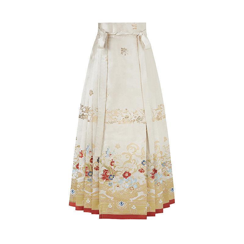 Ming Dynasty Wedding Hanfu Set with Brocade Round Collar Robe & Mamian Skirt | Gilded Grace 鎏金