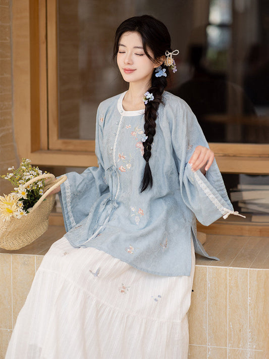 Tang Dynasty Crew Neck Shirt Cotton Skirt - Moving Spring Order 移春令 (Preorder)