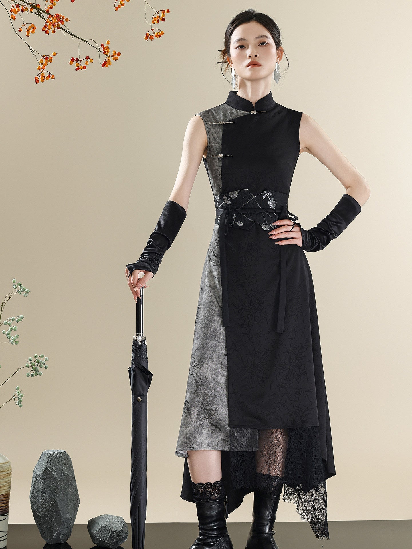 Ink Wash Mandarin Collar Dress | New Chinese Style Sleeveless Long Dress