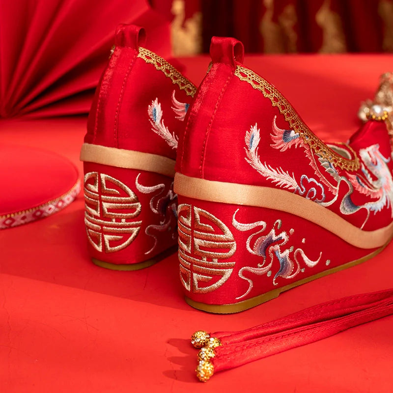 Rainbow Phoenix - Wedge Heels Embroidered Hanfu Bridal Shoes