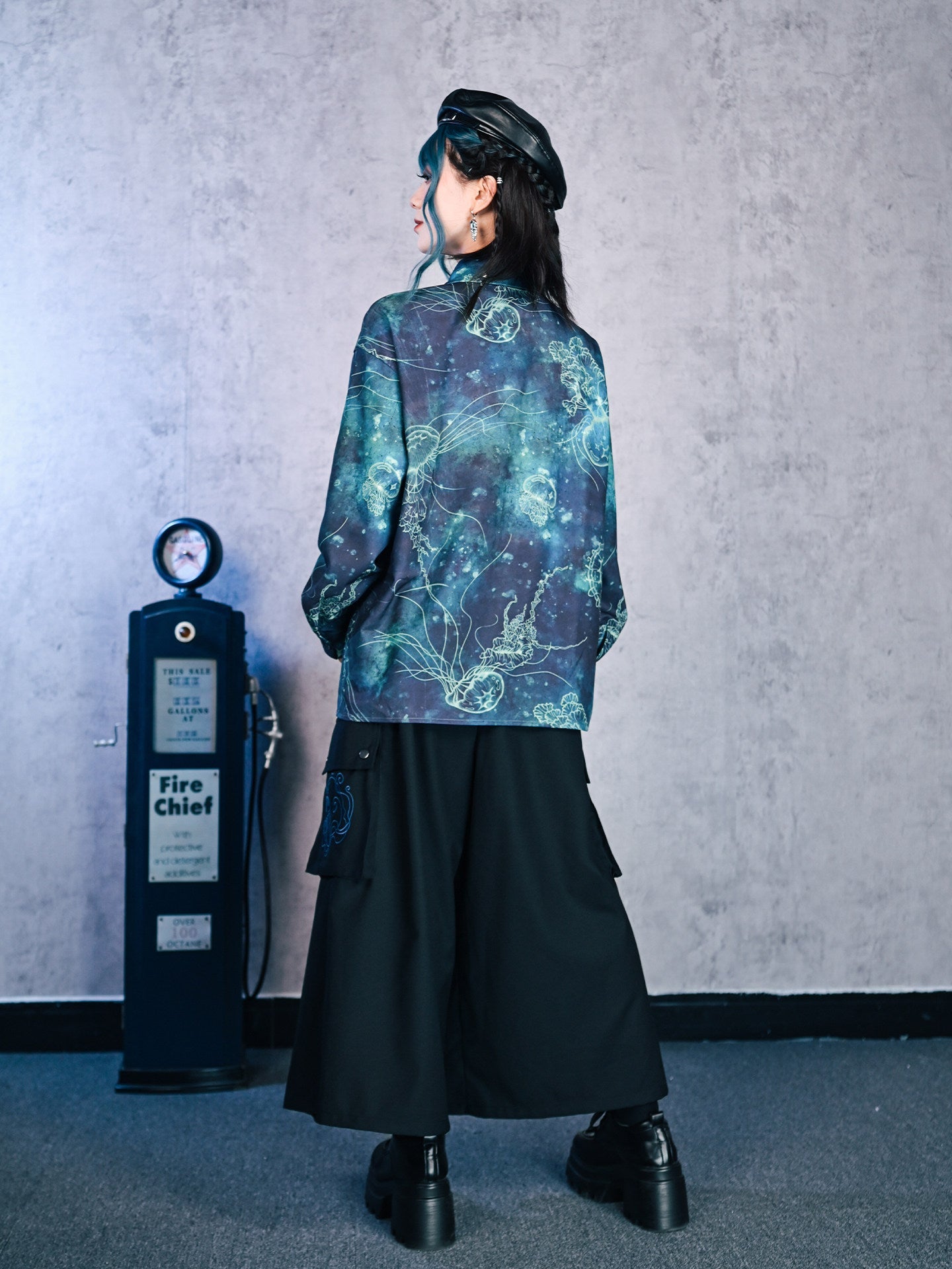 New Chinese Style Long Sleeve Top - Floating Electric Jellyfish 蓝界浮荧