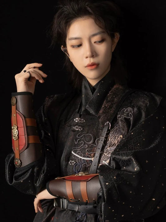 Iron Tyrant's Reign hanfu wrist guards — embroidery detail view