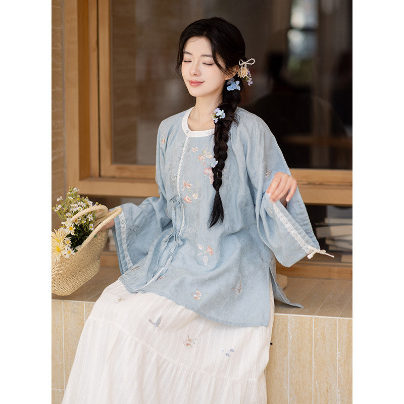Tang Dynasty Crew Neck Shirt Cotton Skirt - Moving Spring Order 移春令 (Preorder)