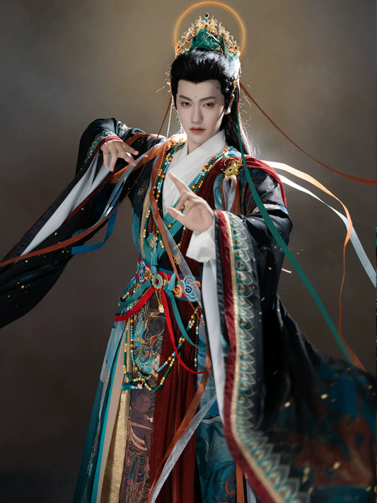 Dunhuang Godly Immortal hanfu - men's xianxia ancient robe, unisex mythical costume set — detail view