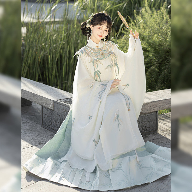 Ming Dynasty Bamboo Leaves Motif Cloud Collar & Mamian Skirt | Yujun 玉君