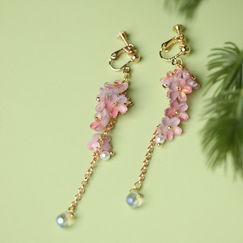 Wisteria Glazed Flower Earrings | Hanfu Jewelry