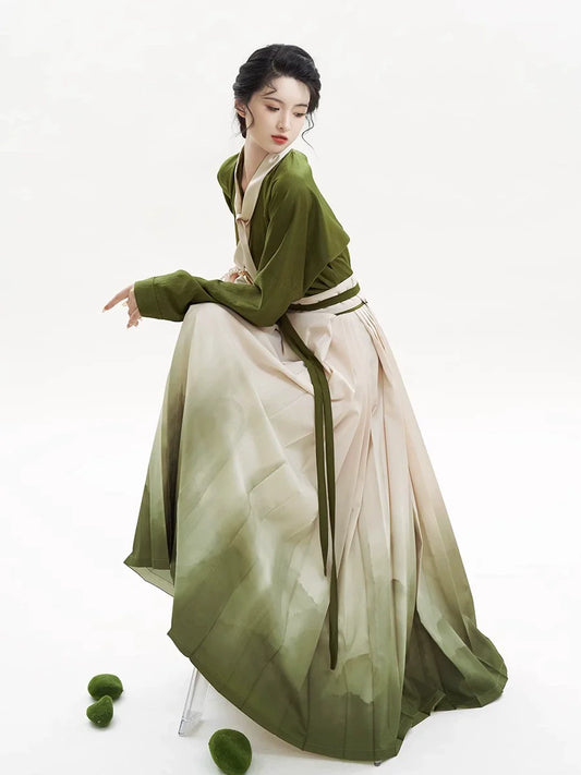 Twisted Tea Chinese Blouse & Mamian Skirt Outfit - modern Ming-inspired hanfu, detail view