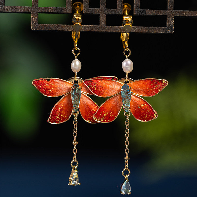Butterfly Tassel Velvet Flowers Earrings | Hanfu Jewelry