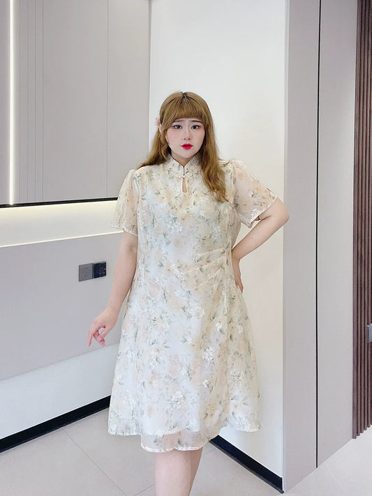 Dandelion - new Chinese style cheongsam qipao dress — detail view