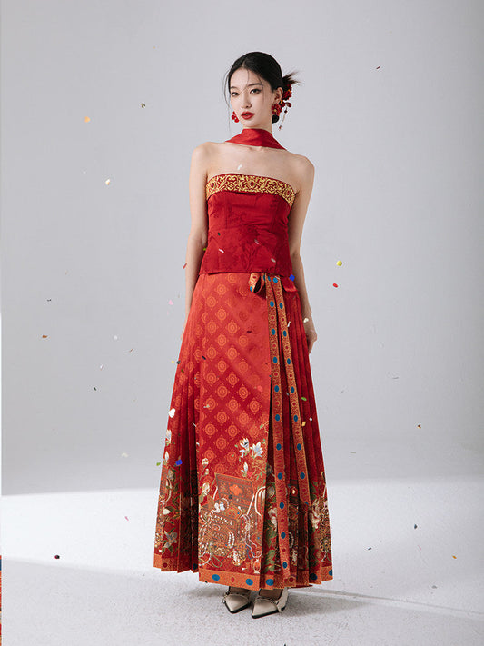 Festive Chinese Style Bustier for Engagement, Tea Ceremony or New Year - Golden Treasure 金匣奇珍