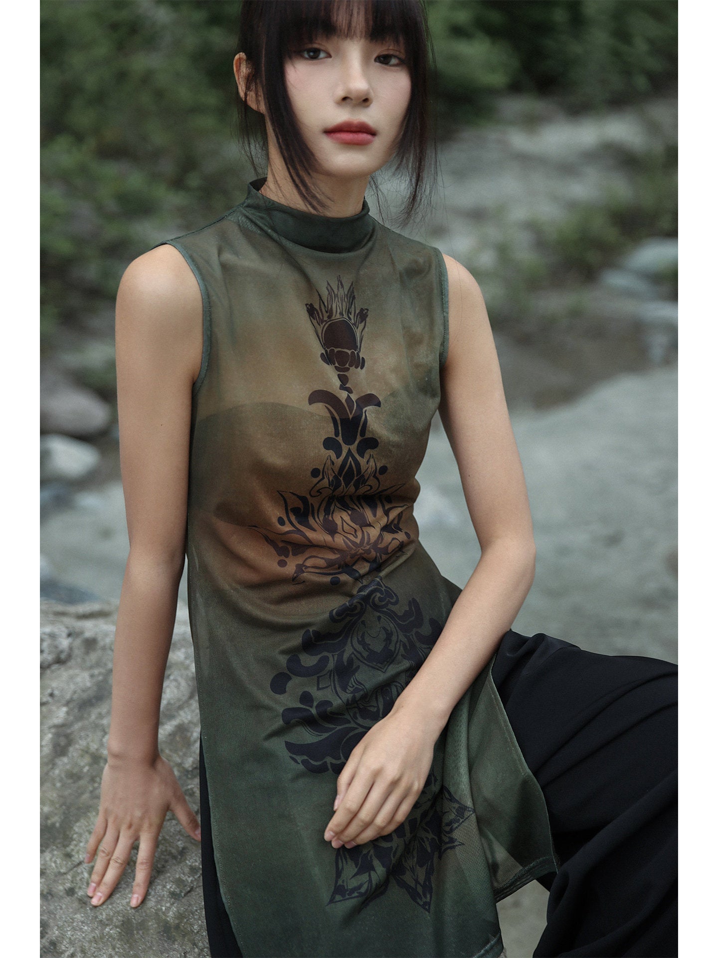 New Chinese Style See Through Mesh Sleeveless Top - Tang Dynasty Anecdotes 盛唐逸事