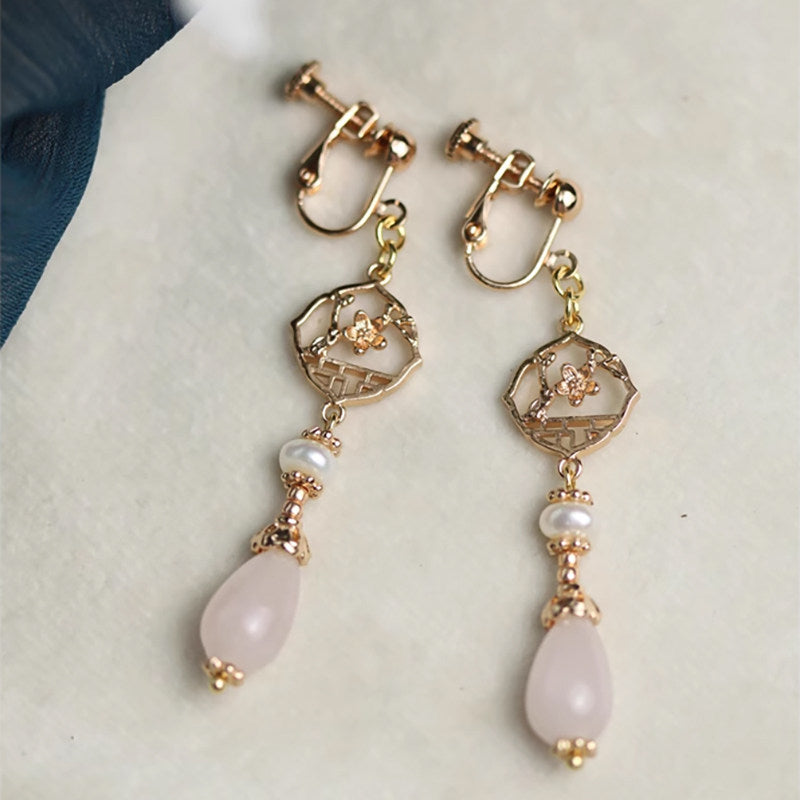 Retro Pearl Powder Earrings | Hanfu Jewelry