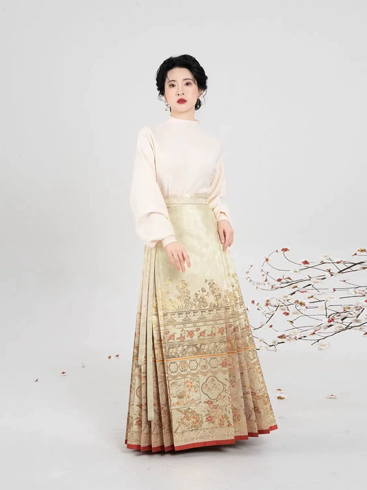 Windows Herbs Chinese Jacket & Mamian Skirt Outfit - modern Ming-inspired hanfu, detail view