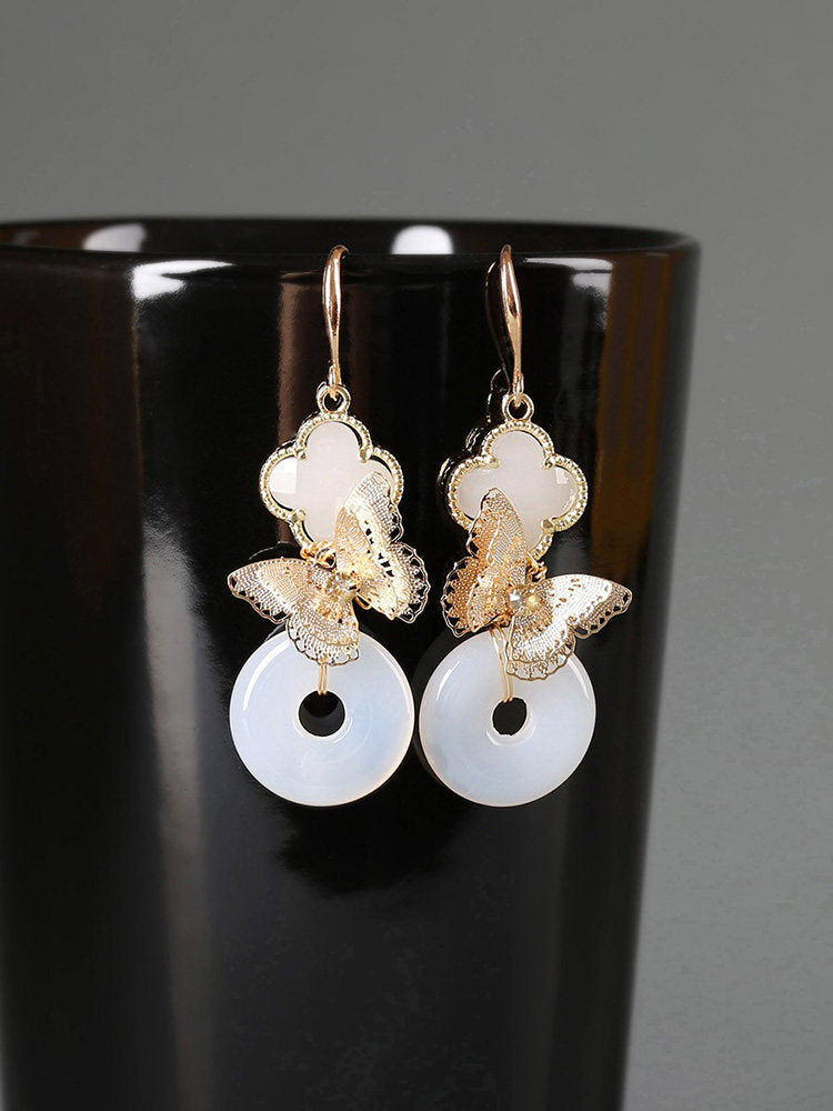 Four Leaf Clover and Golden Butterfly Earrings | Hanfu Jewelry
