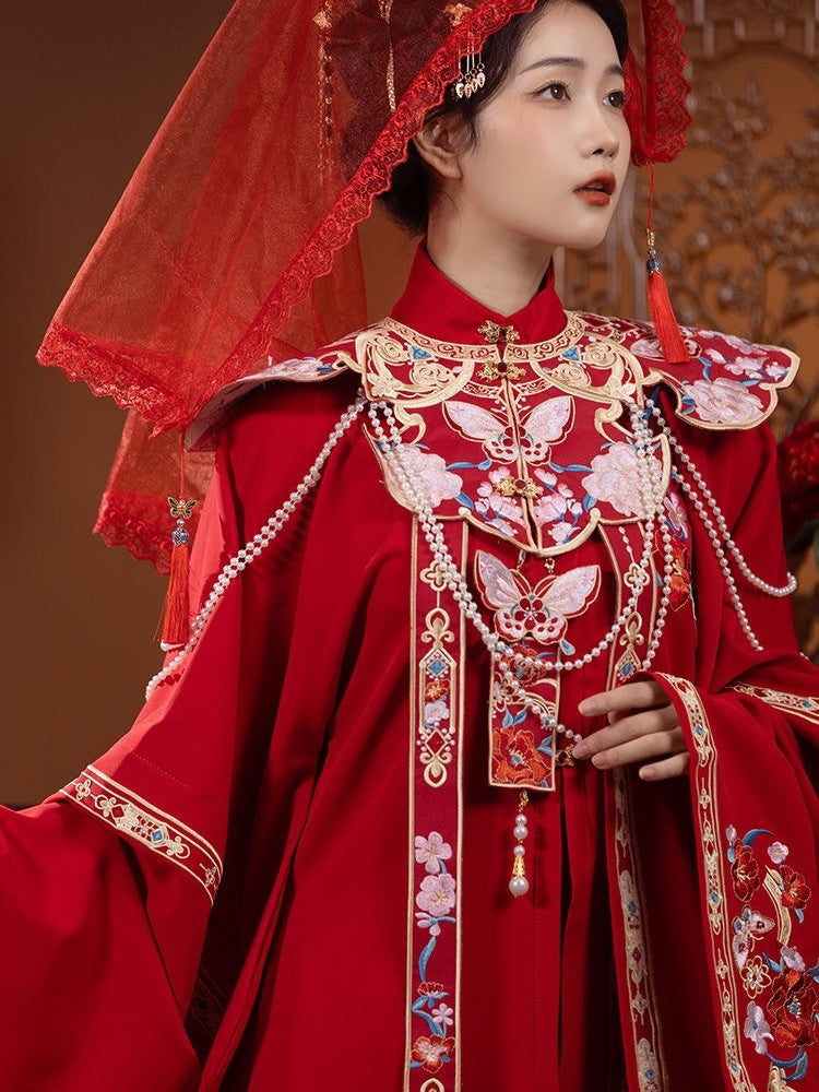 Ming Dynasty Floral Bridal Hanfu Set with Cloud Collar | Qixi 七夕
