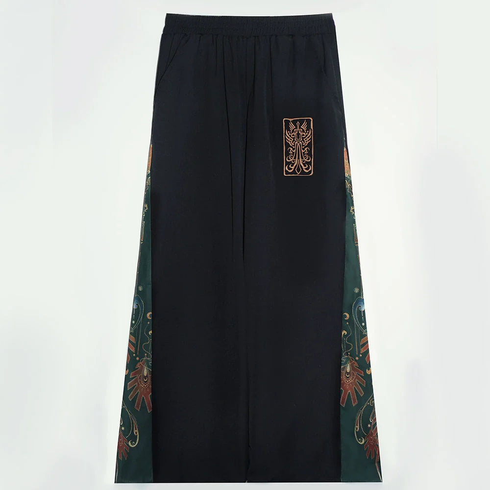 Bronze 青铜 - New Chinese Style Printed Shirt Wide Leg Pants Outfit