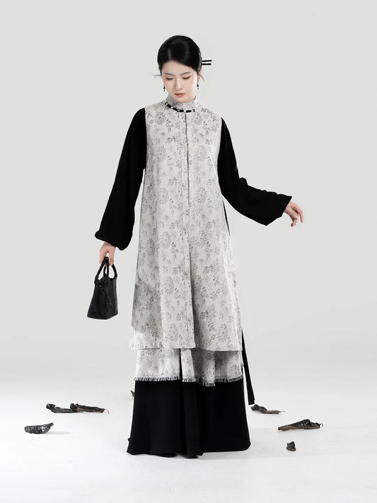 New Chinese Style Bijia Vest, Bow Sleeve Top & A-Line Skirt - Soft Thoughts 棉意 (Preorder)