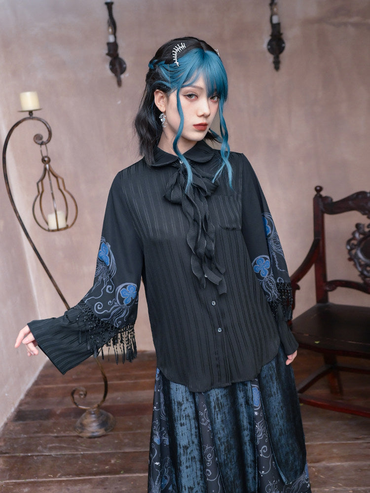 New Chinese Style Double Sleeve Design Top - Blue Tears 蓝眼泪