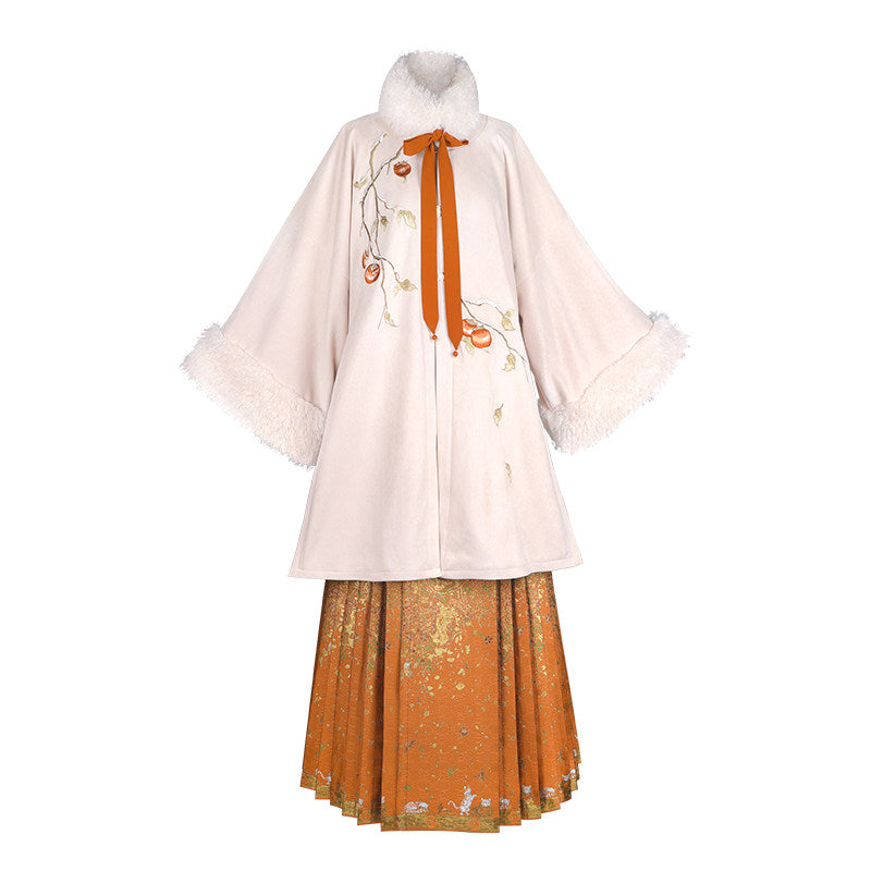 Ming Dynasty Modern Hanfu Coat and Mamianqun for Autumn and Winter - Persimmon 柿柿如意
