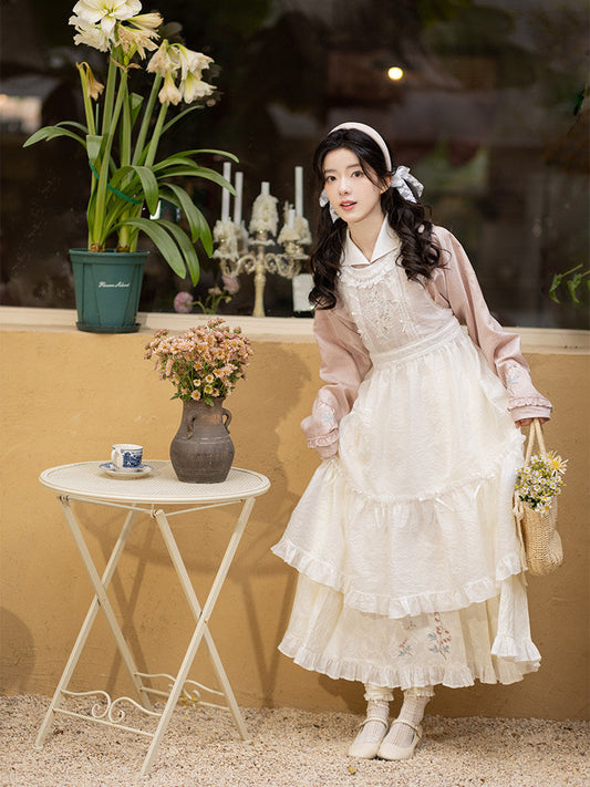 Ming Dynasty Lapel Tencel Short Shirt and Elastic Mamian Skirt - Fish Peony 鱼儿牡丹 (Preorder)