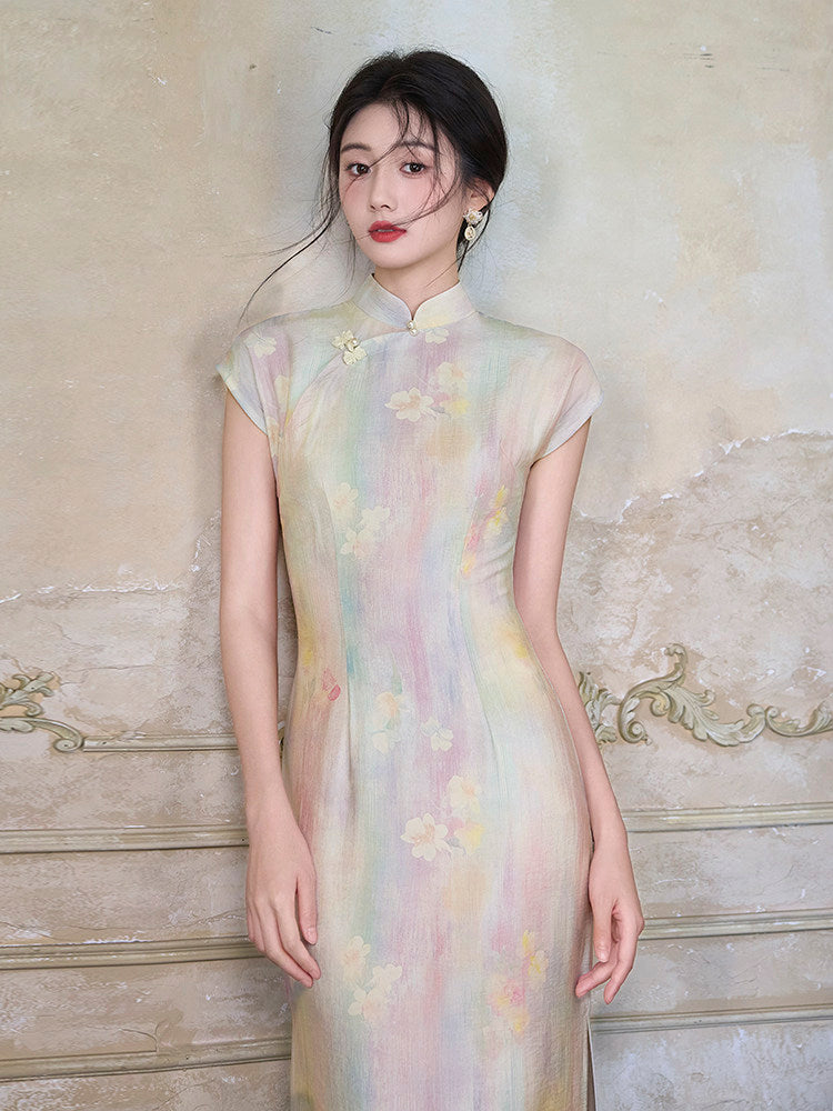 Short Sleeve Midi Cheongsam | Rainbow