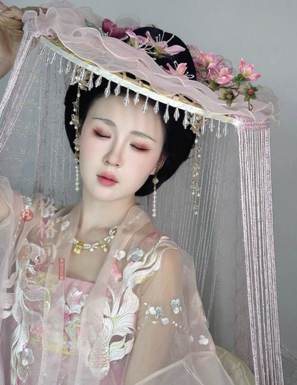 Peony Flowers Bamboo Veil Hat (斗笠)