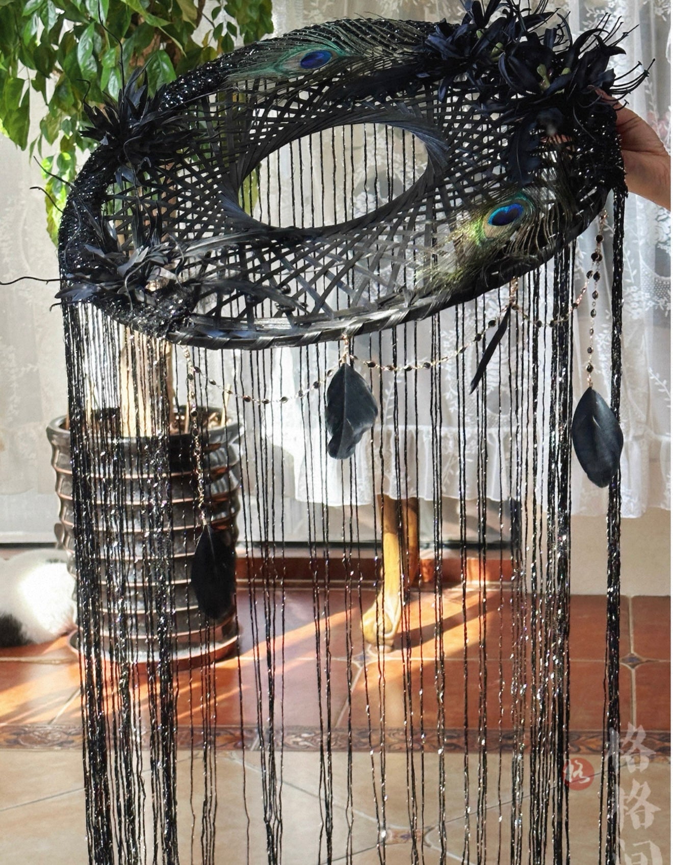 Dark Peacock Bamboo Veil Hat (斗笠)