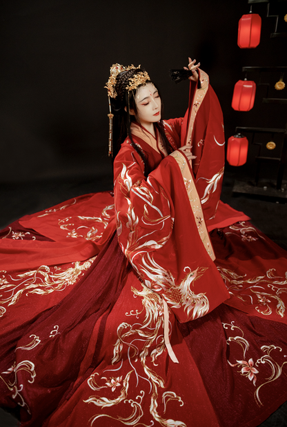 Wei Jin Dynasties Chinese Wedding Bridal Hanfu Set | Phoenix