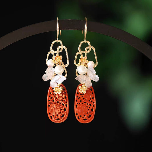 Red Jade Butterfly Tassel Earrings | Ancient China Jewelry