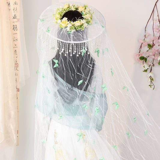 Summer Curtain Veil Hat (帷帽) - Tang Style with Butterfly Tassels