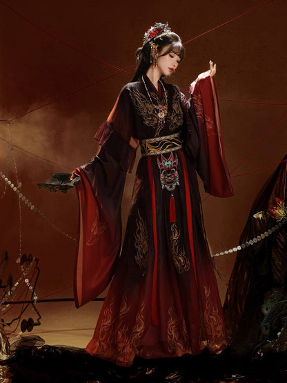 Burning Skies | Wei Jin Dynasty Nuo Opera Inspired Embroidered Hanfu