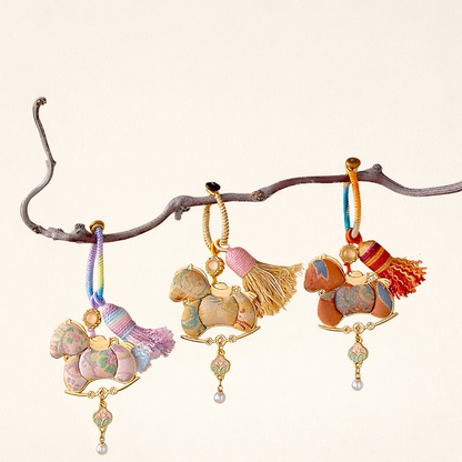 Song Brocade Year of Horse Keychain | Chinese Cultural Bag Accessory