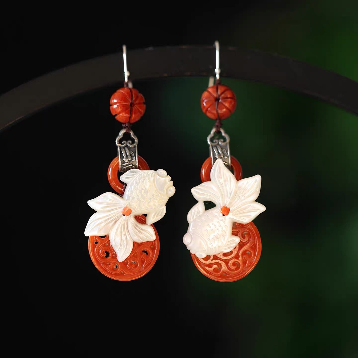 Red Jade Koi Tassel Earrings | Ancient China Jewelry