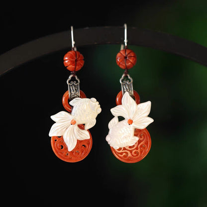 Red Jade Koi Tassel Earrings | Ancient China Jewelry