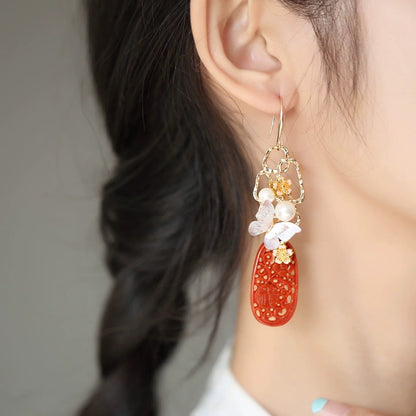Red Jade Butterfly Tassel Earrings | Ancient China Jewelry