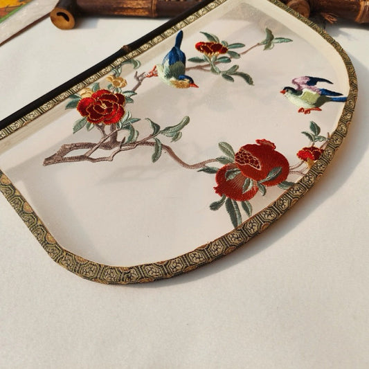 Birds Warring States hand fan - traditional Chinese hanfu accessory — side profile