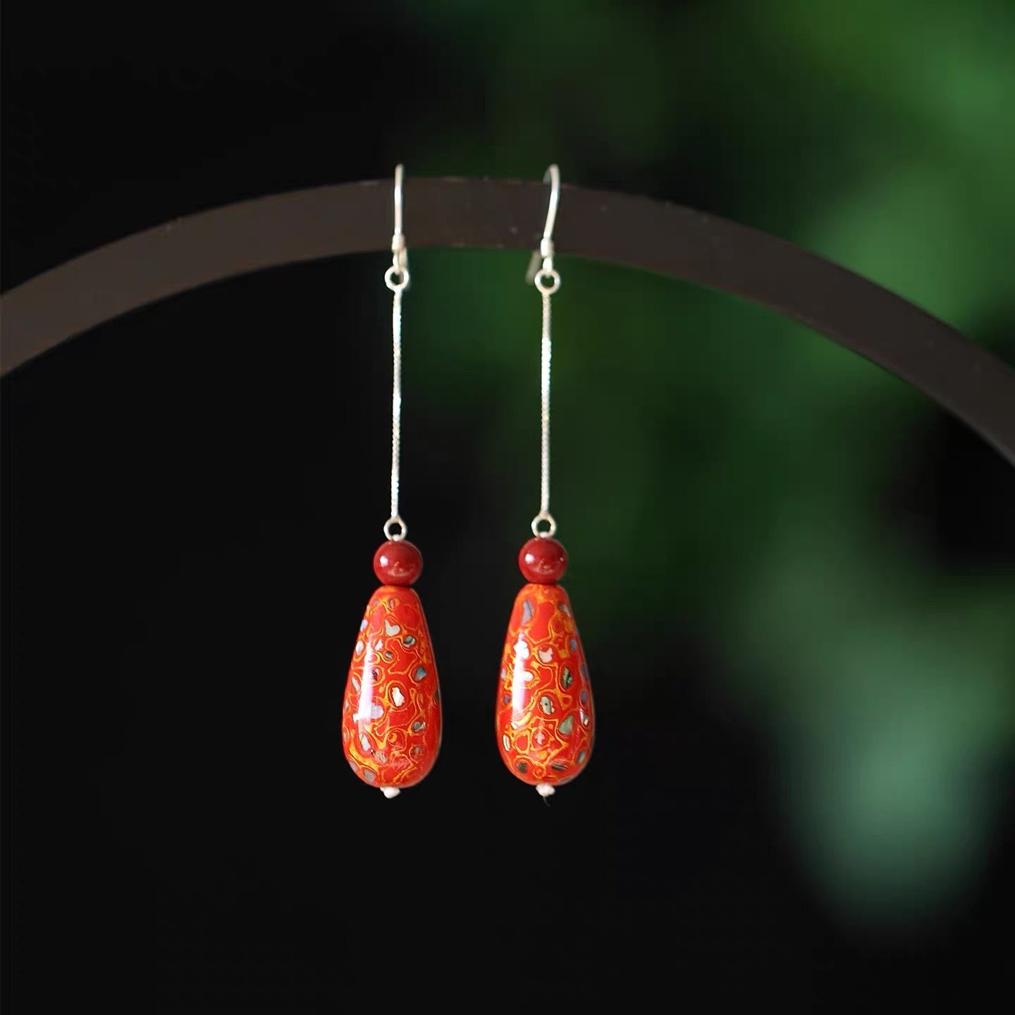 Vermilion Lacquer Drop Earrings | Ancient China Jewelry