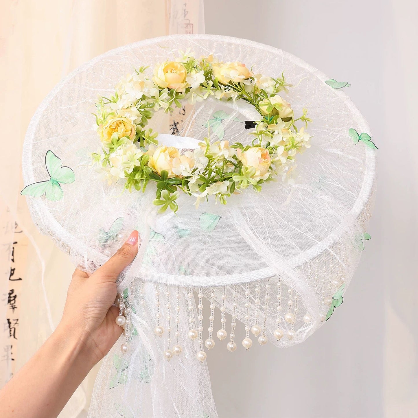 Summer Curtain Veil Hat (帷帽) - Tang Style with Butterfly Tassels