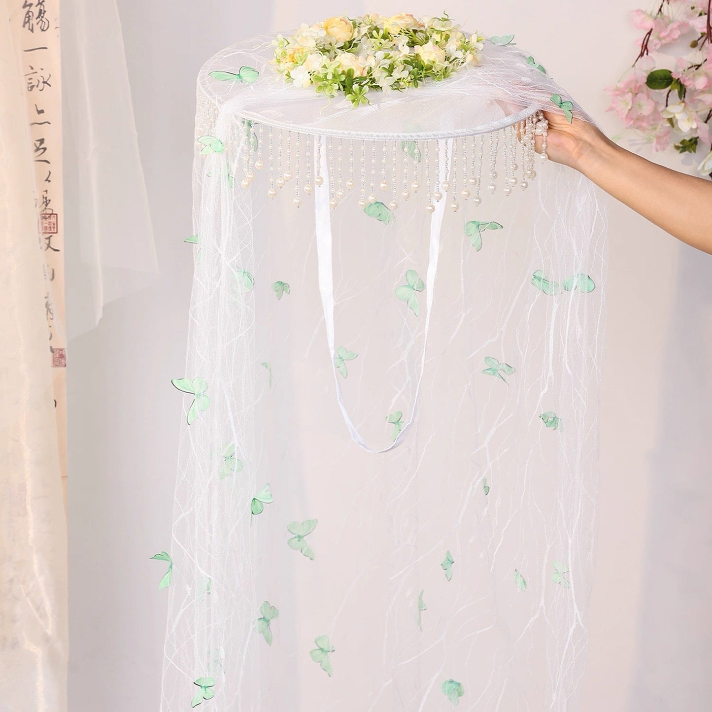 Summer Curtain Veil Hat (帷帽) - Tang Style with Butterfly Tassels